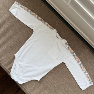 Burberry London Plaid Trim White L/S Arden Bodysuit Toddler Gender Neutral 18M